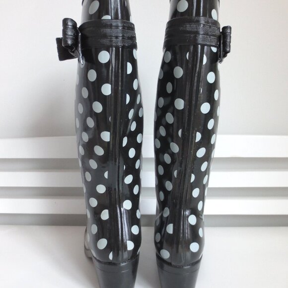 NWOB KATE SPADE RANDI POLKA DOT RAIN BOOTS BLACK Sz-7.5 - Picture 3 of 8